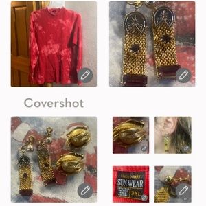 EUC Waffle LS Tee sz3XL+2 pair=💜Screw-on+Carnegie clip earrings 💛Retro